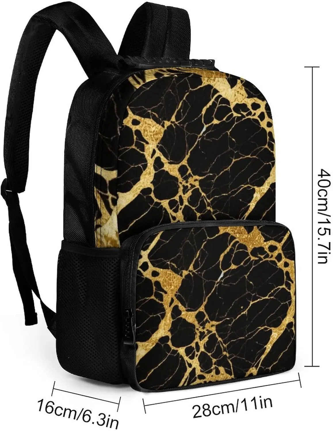 Supdreamc Men & Women Lightweight Black Marble Gold Texture Art Casual Daypack Large Capacity Bookbag With Adjustable Shoulder Straps for Gym Business Bicycle