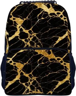 Supdreamc Men & Women Lightweight Black Marble Gold Texture Art Casual Daypack Large Capacity Bookbag With Adjustable Shoulder Straps for Gym Business Bicycle