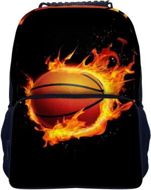 Supdreamc Men & Women Lightweight Burnning Fire Basketball Black Casual Daypack Large Capacity Bookbag With Adjustable Shoulder Straps for Gym Business Bicycle