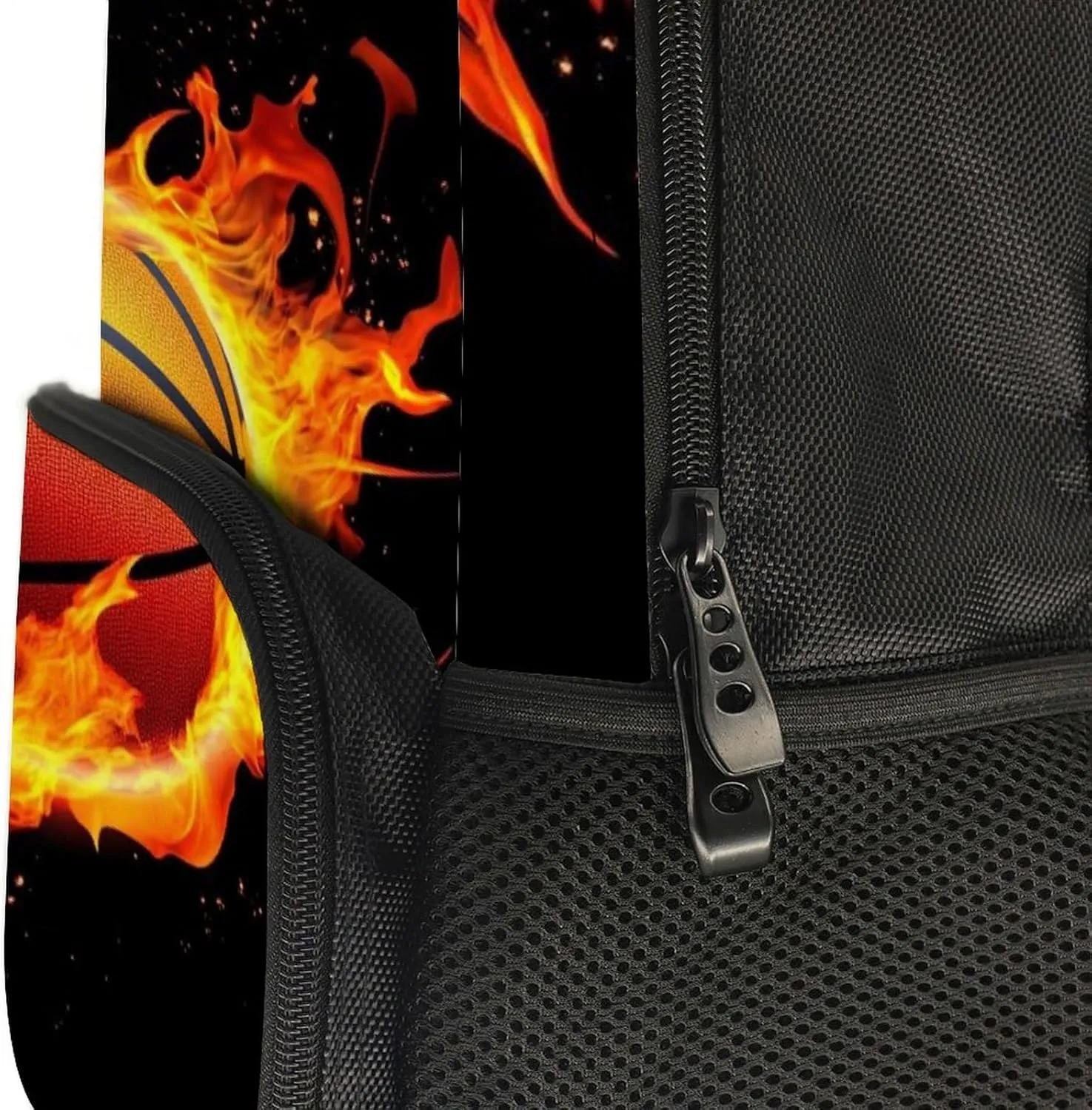 Supdreamc Men & Women Lightweight Burnning Fire Basketball Black Casual Daypack Large Capacity Bookbag With Adjustable Shoulder Straps for Gym Business Bicycle