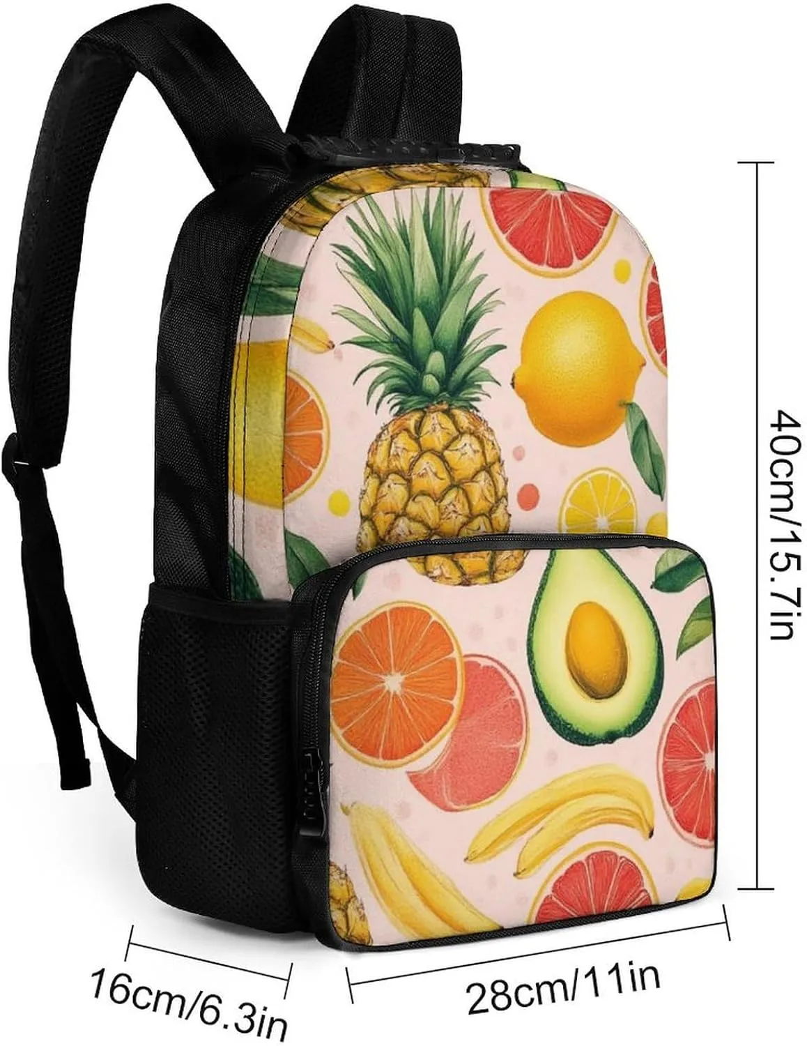 Supdreamc Men Women Lightweight Avocado Nut Banana Pineapple Orange Casual Daypack Big Capacity Bookbag With Padded Straps for Gym Travel Walking Cycling