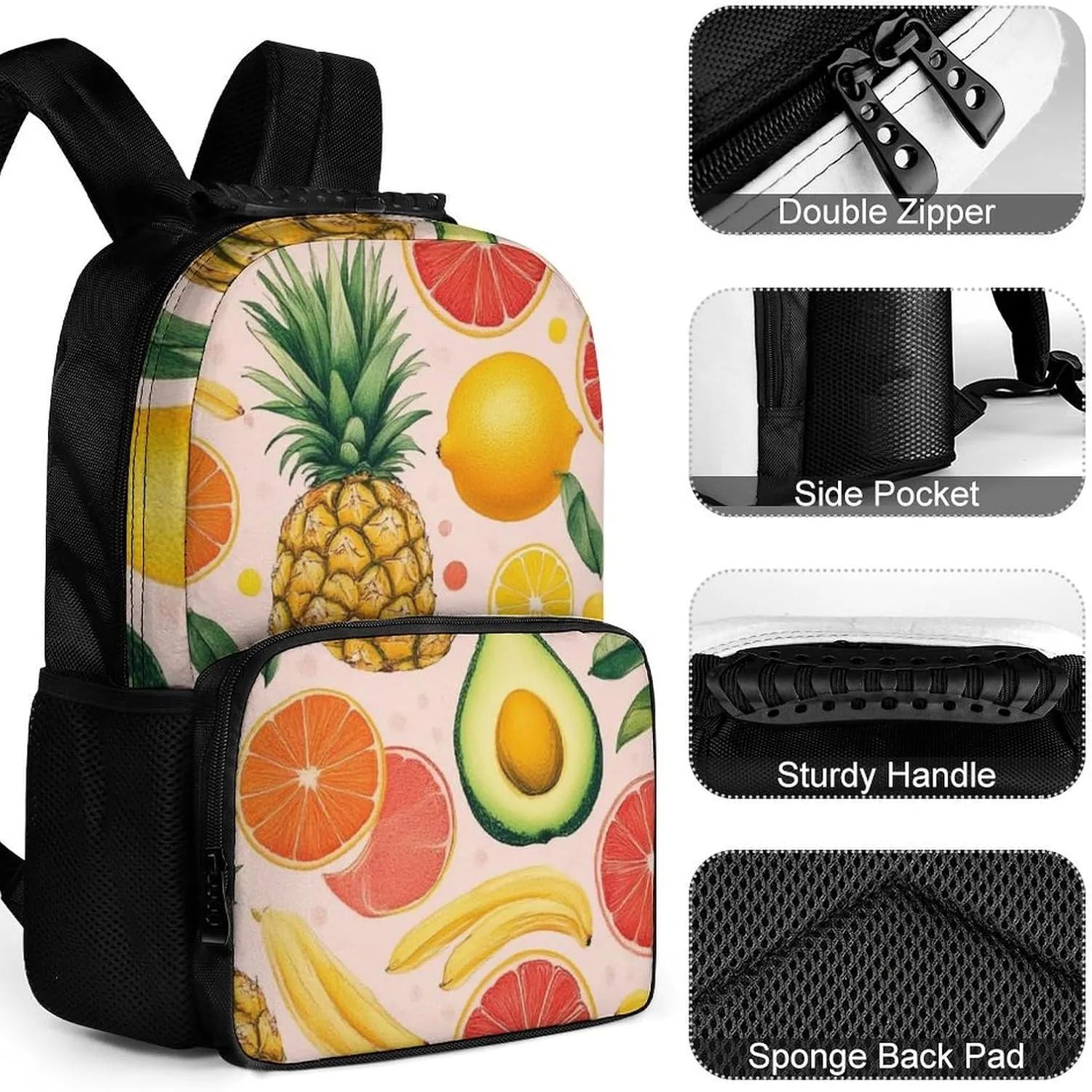 Supdreamc Men Women Lightweight Avocado Nut Banana Pineapple Orange Casual Daypack Big Capacity Bookbag With Padded Straps for Gym Travel Walking Cycling