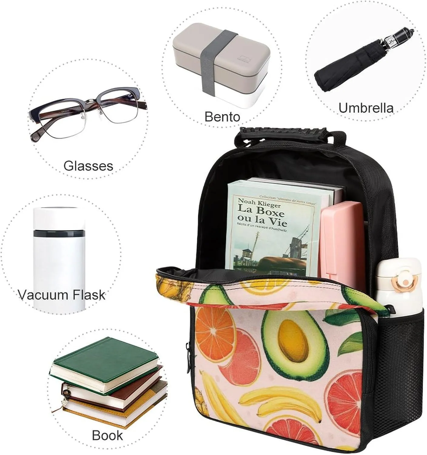 Supdreamc Men Women Lightweight Avocado Nut Banana Pineapple Orange Casual Daypack Big Capacity Bookbag With Padded Straps for Gym Travel Walking Cycling