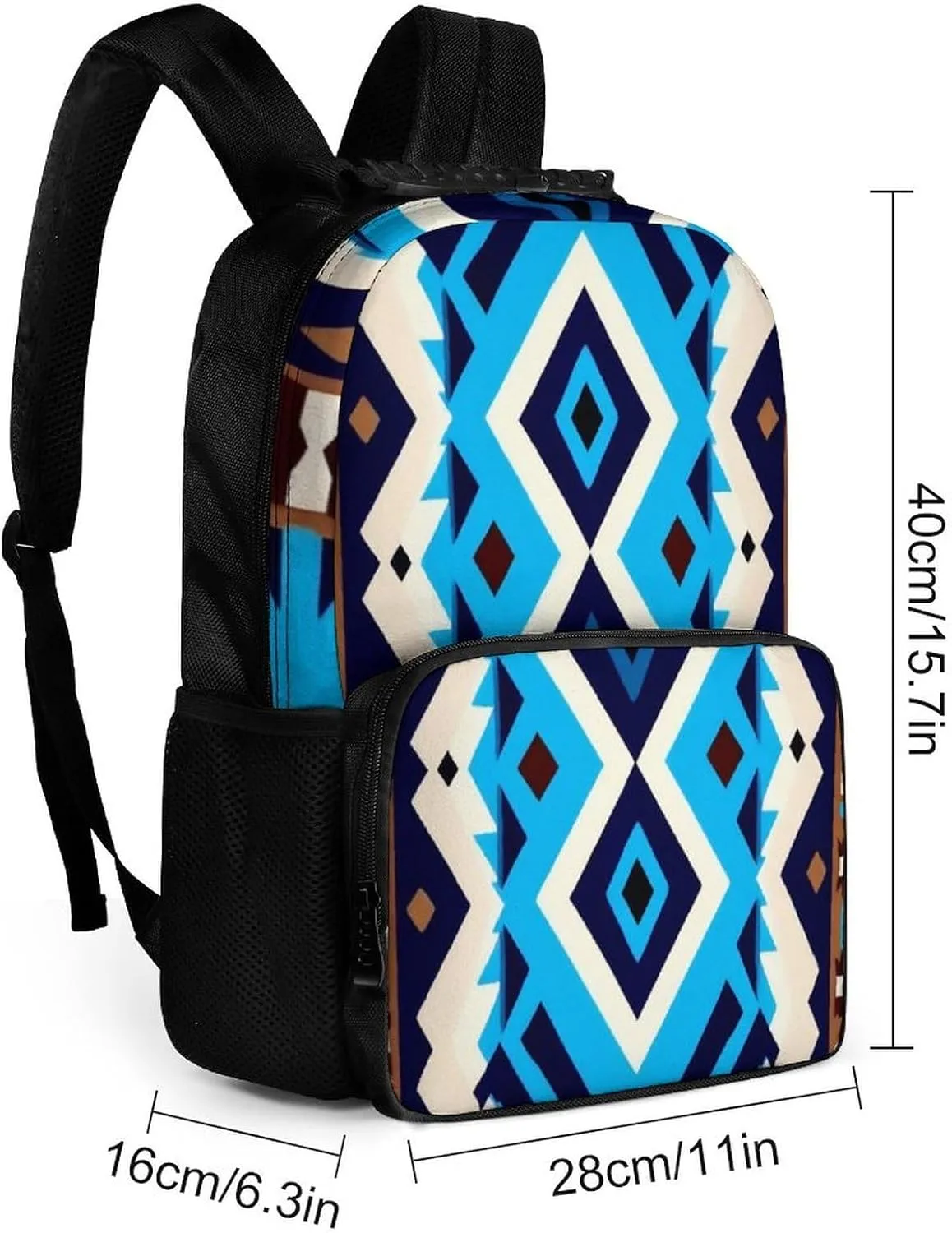 Supdreamc Men Women Lightweight Blue Geometric Tribal Navajo Aztec Ethnic Casual Daypack Big Capacity Bookbag With Padded Straps for Gym Travel Walking Cycling