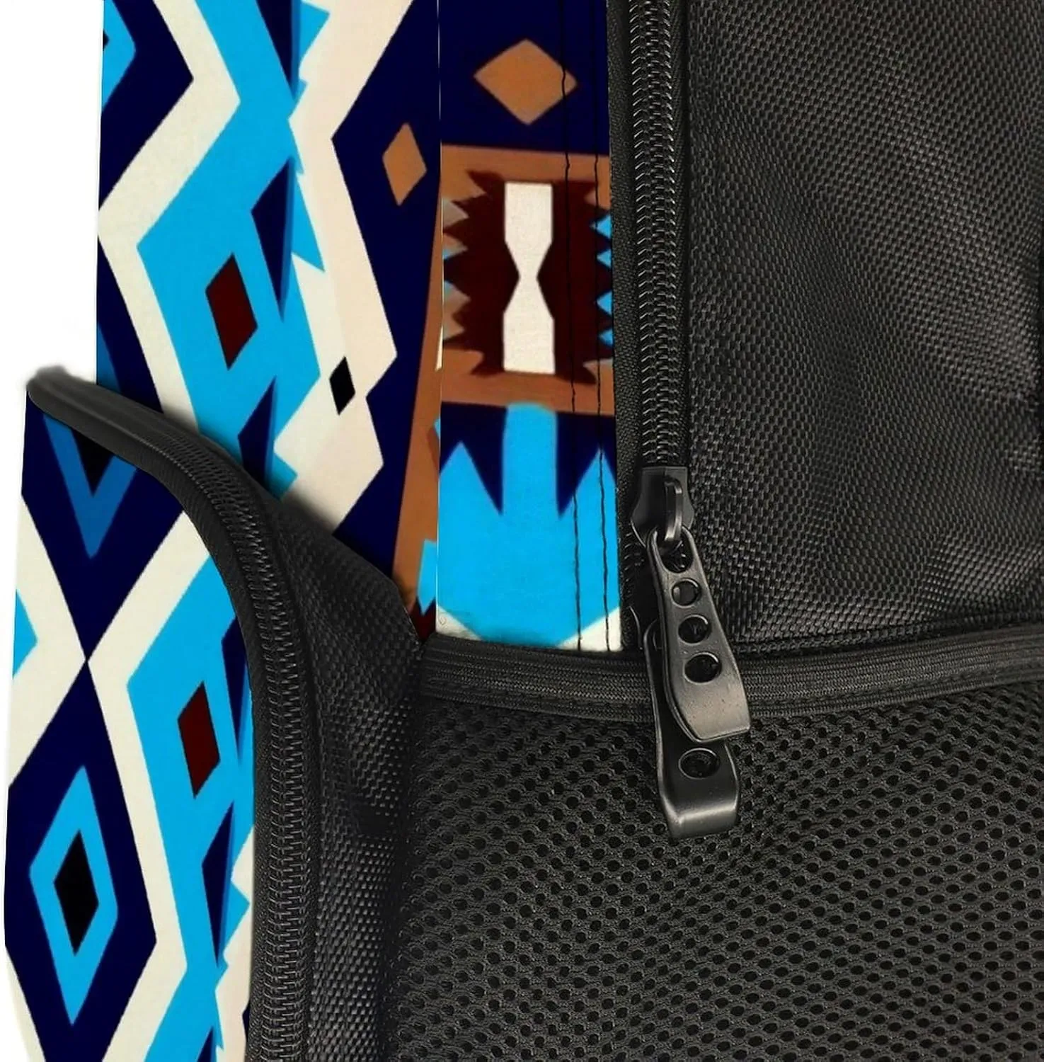 Supdreamc Men Women Lightweight Blue Geometric Tribal Navajo Aztec Ethnic Casual Daypack Big Capacity Bookbag With Padded Straps for Gym Travel Walking Cycling