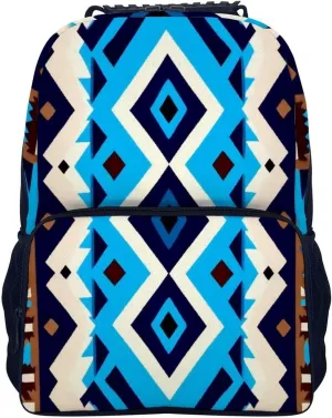 Supdreamc Men Women Lightweight Blue Geometric Tribal Navajo Aztec Ethnic Casual Daypack Big Capacity Bookbag With Padded Straps for Gym Travel Walking Cycling