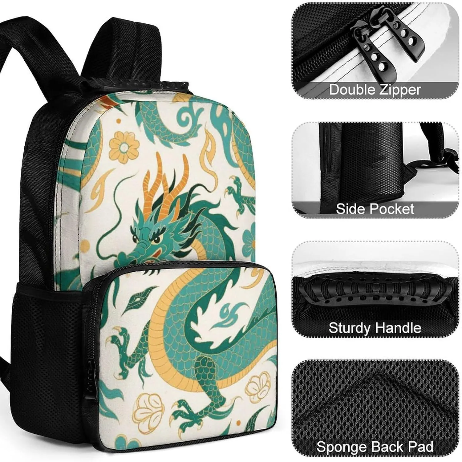 Supdreamc Men Women Lightweight Chinese Dragons Art Backpack Large Capacity Bookbag With Smooth Zippers for Gym Business Running