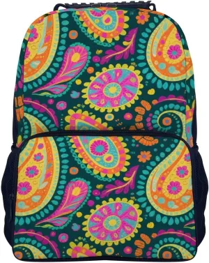 Supdreamc Men Women Lightweight Colorful Flowers Leaves Paisley Art Backpack Large Capacity Carry On Bag With Padded Straps for Sports Work Walking Cycling