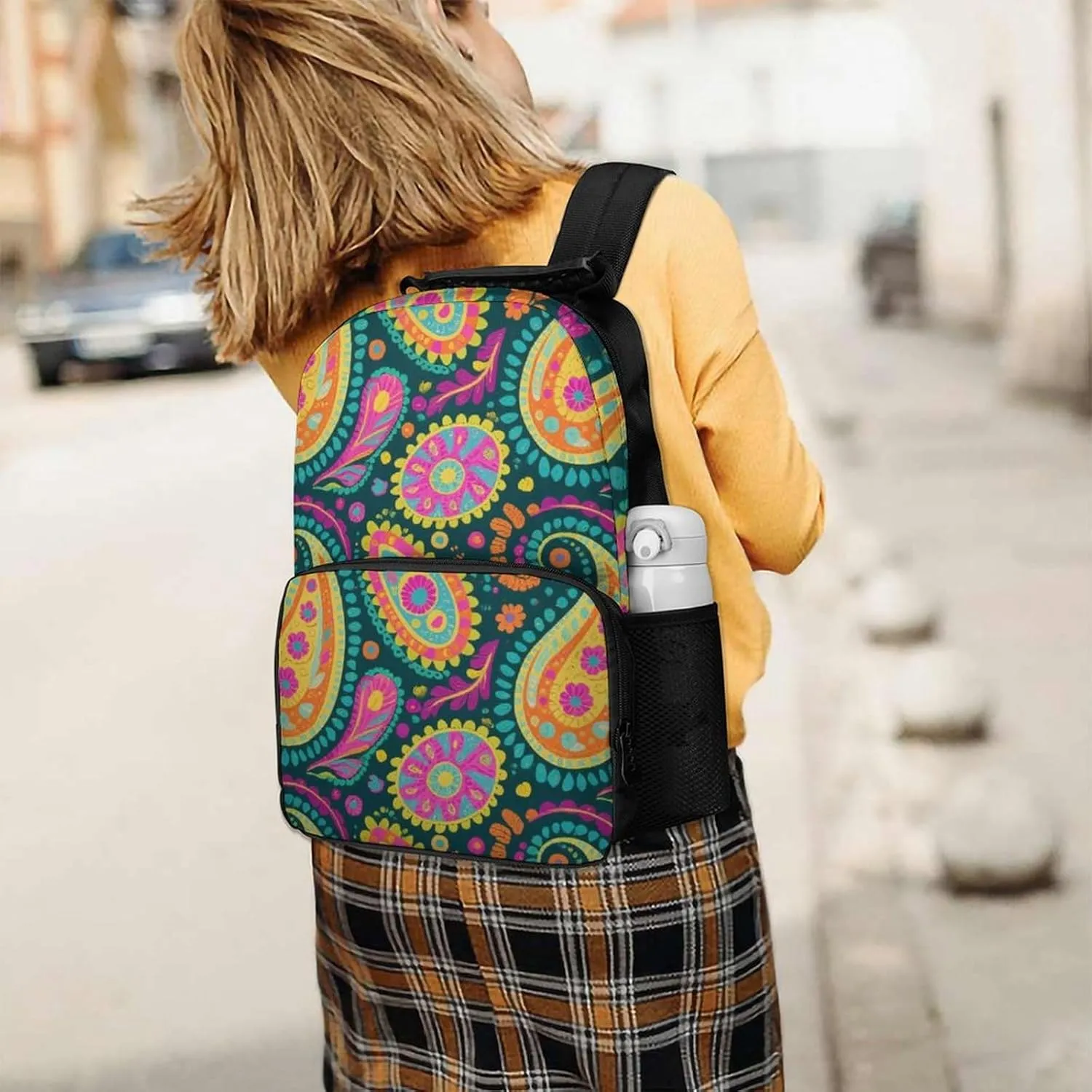 Supdreamc Men Women Lightweight Colorful Flowers Leaves Paisley Art Backpack Large Capacity Carry On Bag With Padded Straps for Sports Work Walking Cycling