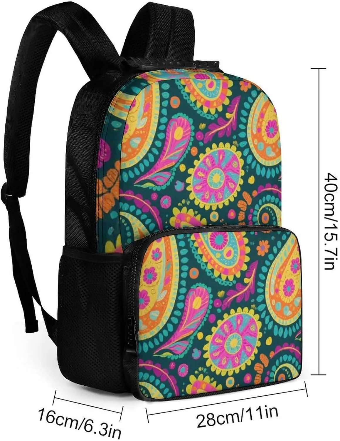 Supdreamc Men Women Lightweight Colorful Flowers Leaves Paisley Art Backpack Large Capacity Carry On Bag With Padded Straps for Sports Work Walking Cycling