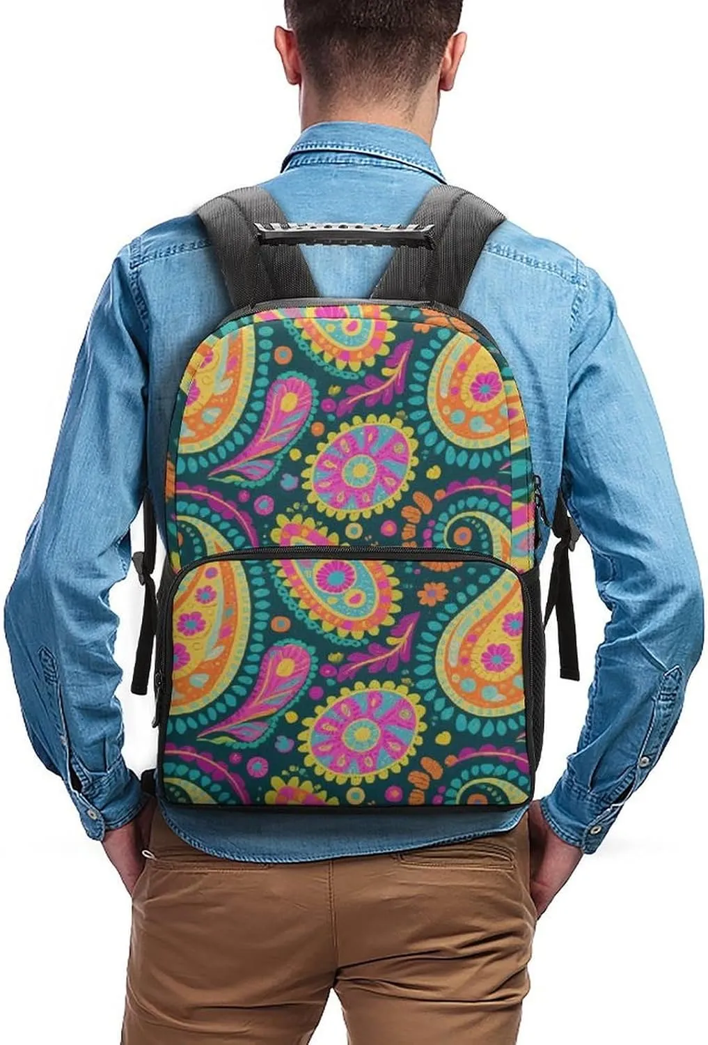 Supdreamc Men Women Lightweight Colorful Flowers Leaves Paisley Art Backpack Large Capacity Carry On Bag With Padded Straps for Sports Work Walking Cycling