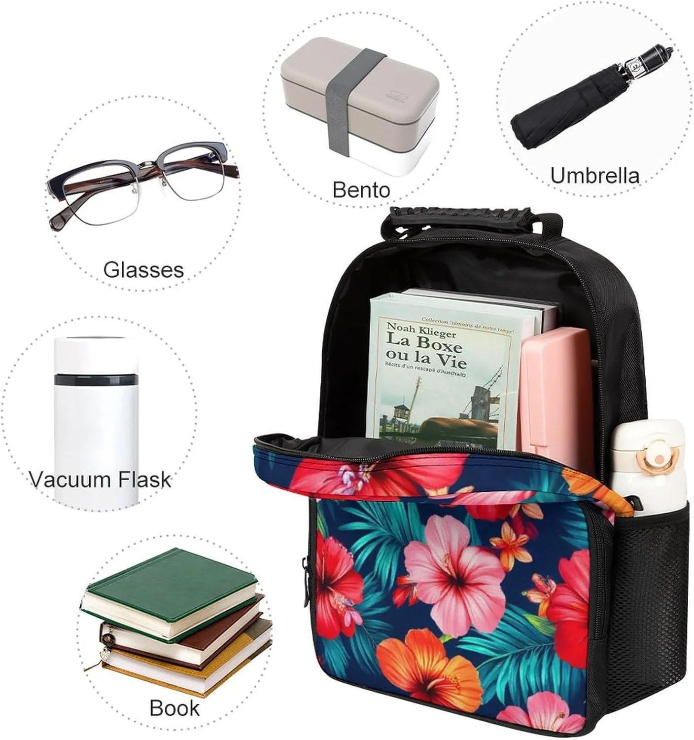Supdreamc Men Women Lightweight Hawaiian Colorful Hibiscus Flowers Tropical Palm Tree Leaves Backpack Large Capacity Bookbag With Smooth Zippers for Gym Business Running