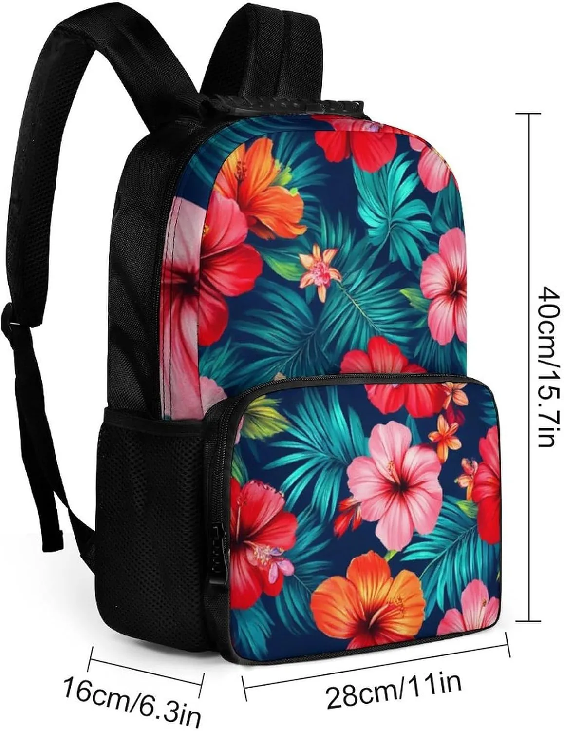 Supdreamc Men Women Lightweight Hawaiian Colorful Hibiscus Flowers Tropical Palm Tree Leaves Backpack Large Capacity Bookbag With Smooth Zippers for Gym Business Running