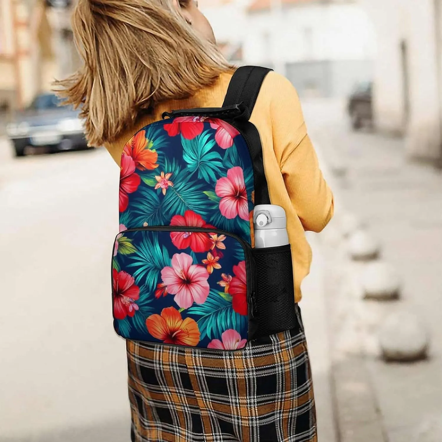 Supdreamc Men Women Lightweight Hawaiian Colorful Hibiscus Flowers Tropical Palm Tree Leaves Backpack Large Capacity Bookbag With Smooth Zippers for Gym Business Running