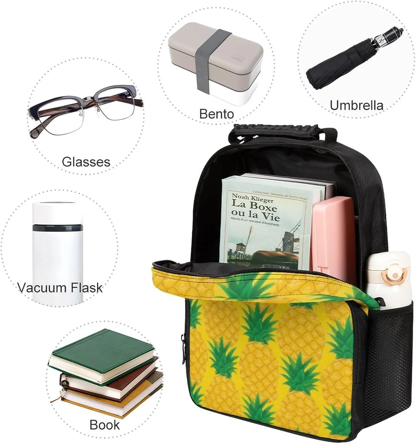 Supdreamc Men Women Lightweight Hawaiian Tropical Pineapple Art Backpack Large Capacity Bookbag With Smooth Zippers for Gym Business Running