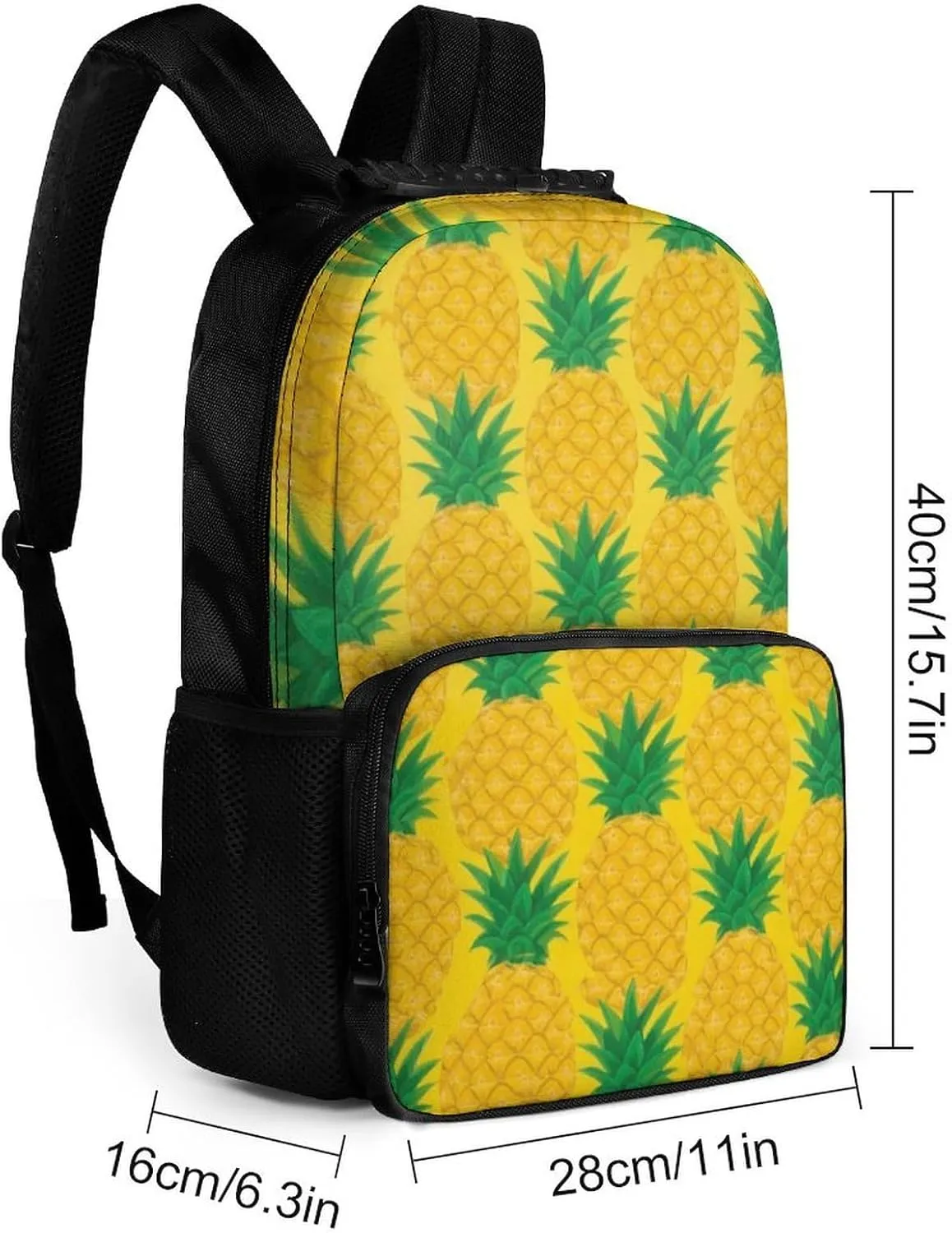 Supdreamc Men Women Lightweight Hawaiian Tropical Pineapple Art Backpack Large Capacity Bookbag With Smooth Zippers for Gym Business Running