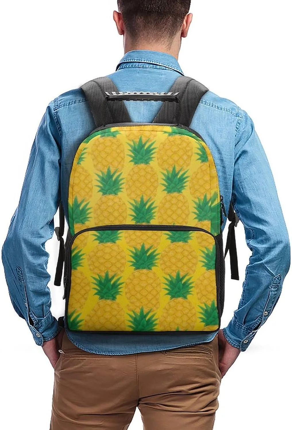Supdreamc Men Women Lightweight Hawaiian Tropical Pineapple Art Backpack Large Capacity Bookbag With Smooth Zippers for Gym Business Running