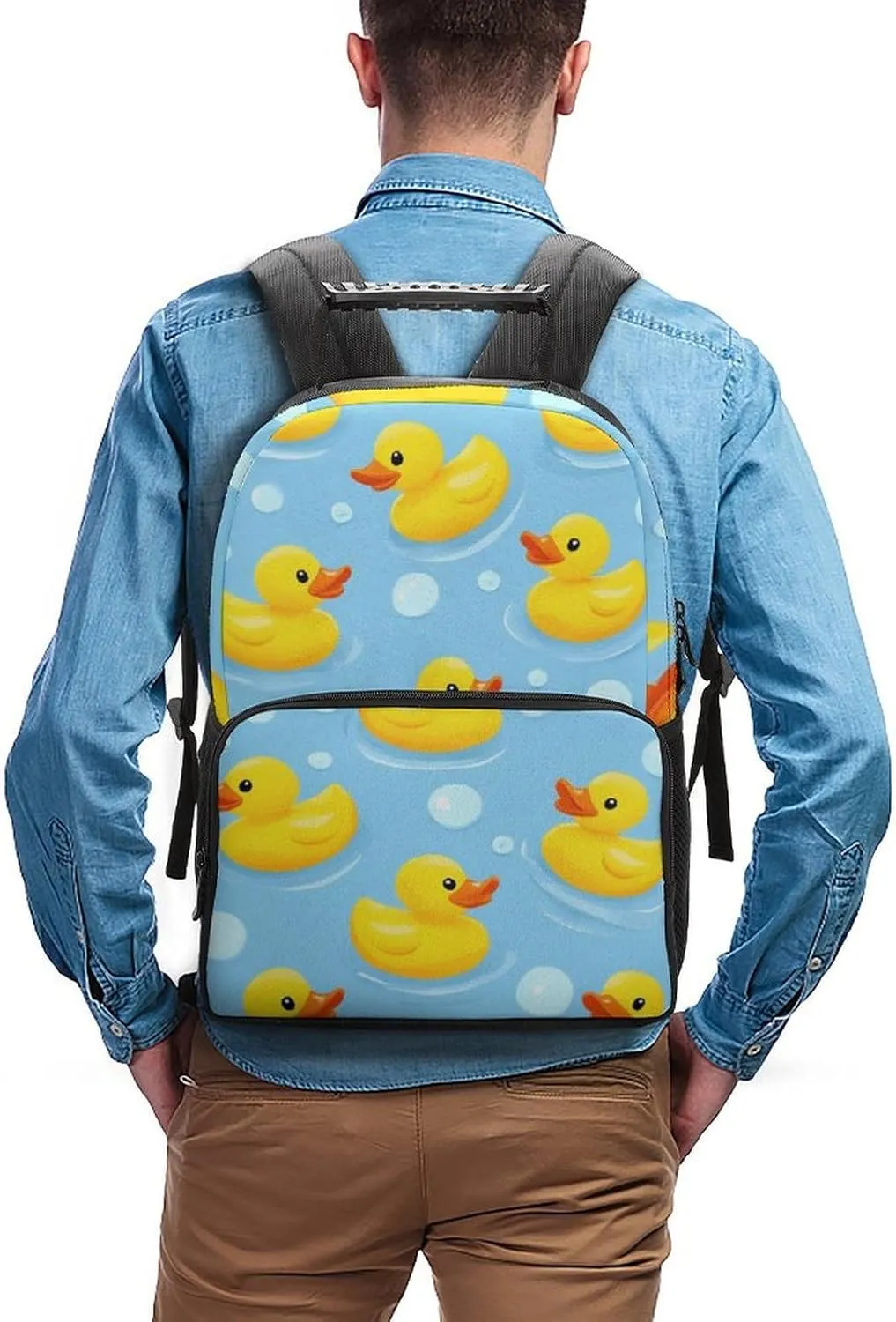 Supdreamc Men Women Lightweight Yellow Rubber Ducks Bubbles Daypack Bookbag Big Capacity Carry On Bag With Side Pockets for Camping Travel Bicycle