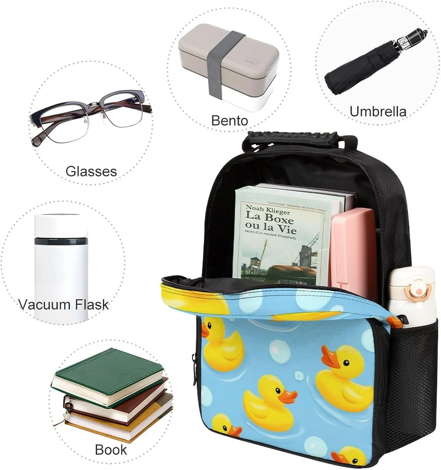 Supdreamc Men Women Lightweight Yellow Rubber Ducks Bubbles Daypack Bookbag Big Capacity Carry On Bag With Side Pockets for Camping Travel Bicycle