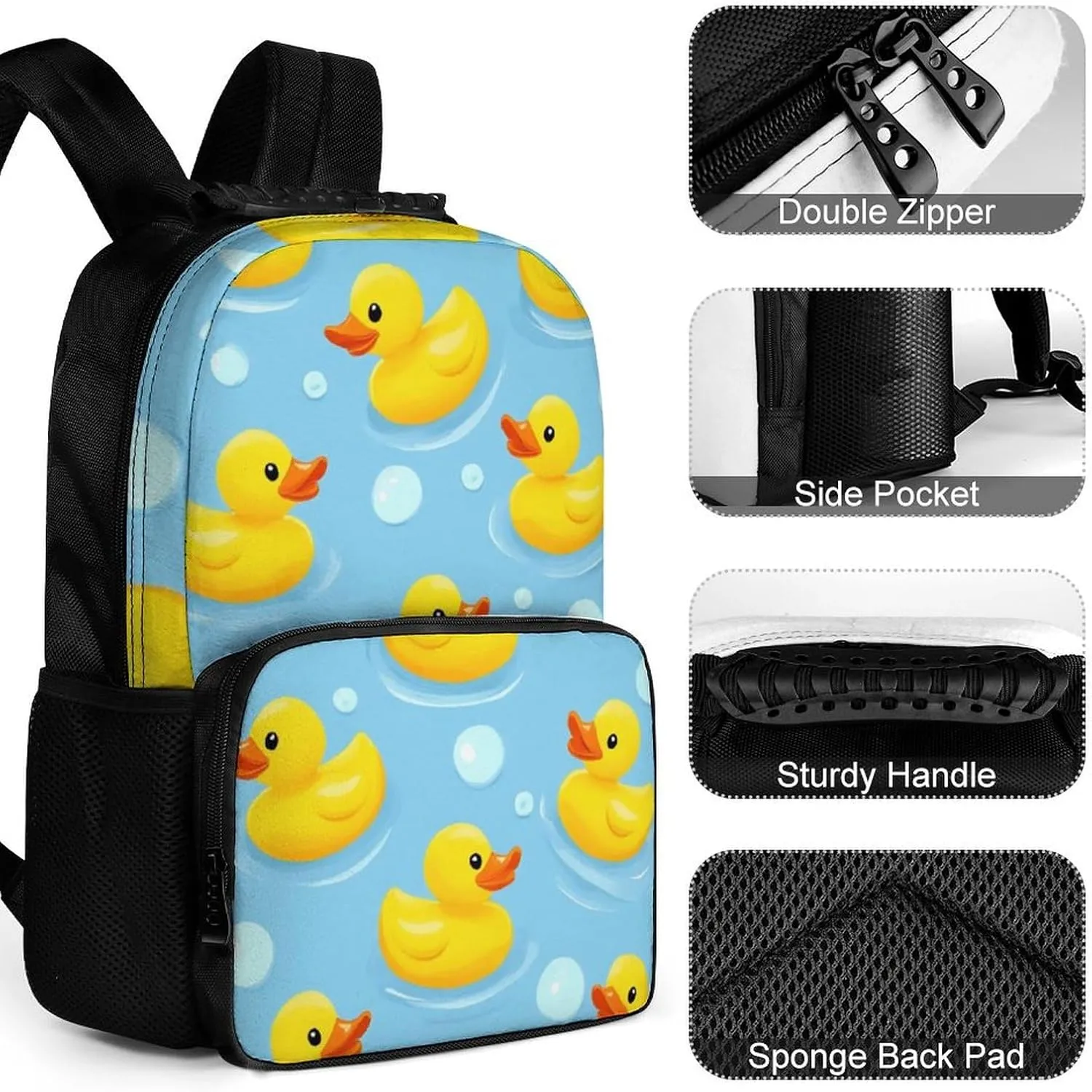 Supdreamc Men Women Lightweight Yellow Rubber Ducks Bubbles Daypack Bookbag Big Capacity Carry On Bag With Side Pockets for Camping Travel Bicycle