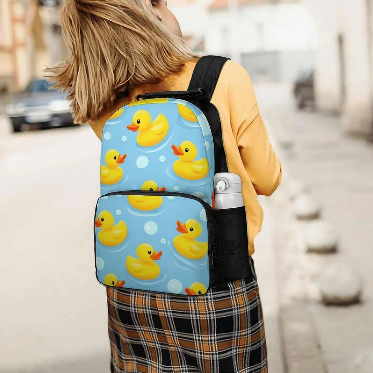 Supdreamc Men Women Lightweight Yellow Rubber Ducks Bubbles Daypack Bookbag Big Capacity Carry On Bag With Side Pockets for Camping Travel Bicycle
