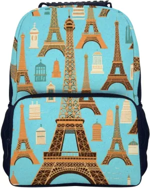 Supdreamc Men Women Polyester Paris Eiffel Tower Art Daypack Bookbag Big Capacity Shoulder Bag With Padded Straps for Climbing Travel Walking Cycling