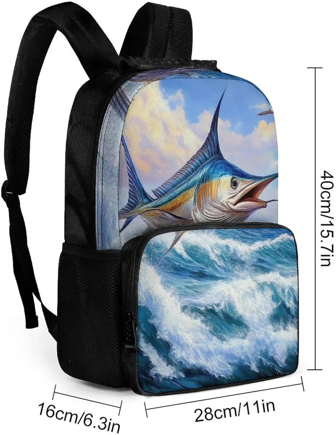 Supdreamc Men Women Polyester Whimsical Fish Painting Daypack Big Capacity Shoulder Bag With Adjustable Shoulder Straps for Camping Travel Walking Cycling