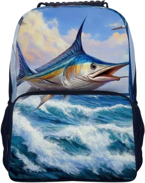 Supdreamc Men Women Polyester Whimsical Fish Painting Daypack Big Capacity Shoulder Bag With Adjustable Shoulder Straps for Camping Travel Walking Cycling