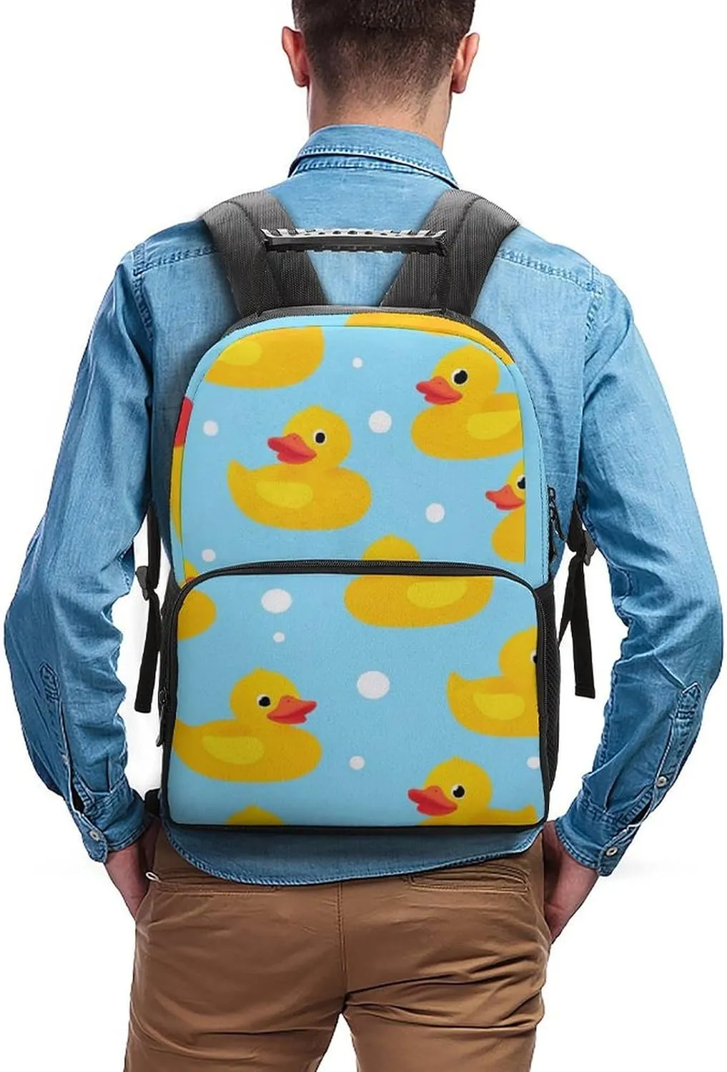 Supdreamc Men Women Polyester Yellow Rubber Duck Print Daypack Big Capacity Shoulder Bag With Adjustable Shoulder Straps for Camping Travel Walking Cycling