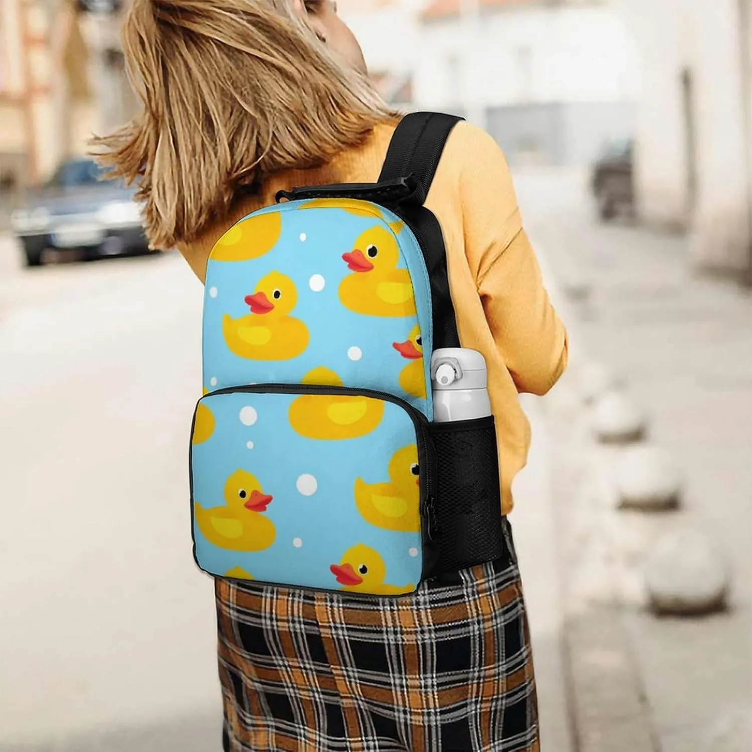 Supdreamc Men Women Polyester Yellow Rubber Duck Print Daypack Big Capacity Shoulder Bag With Adjustable Shoulder Straps for Camping Travel Walking Cycling