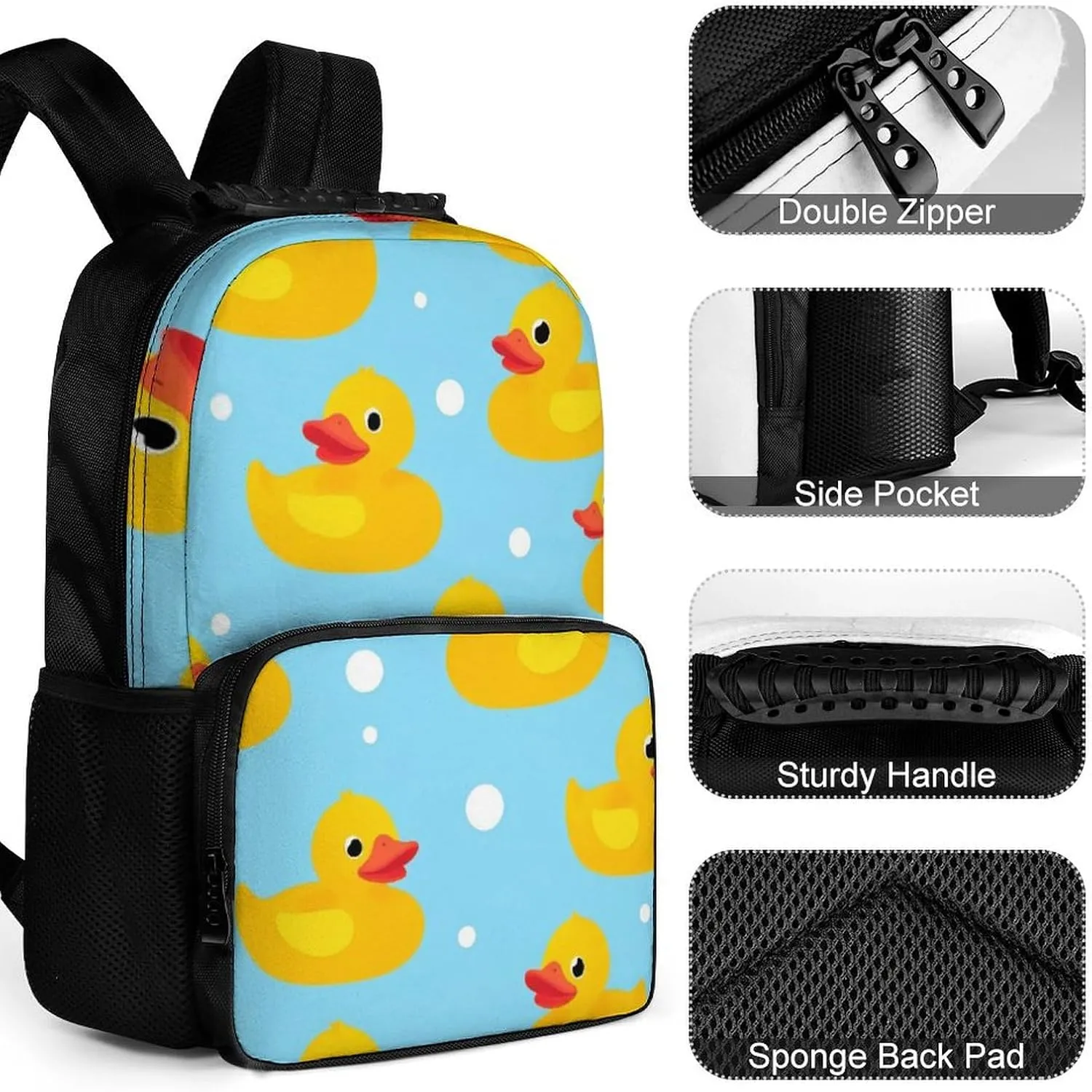Supdreamc Men Women Polyester Yellow Rubber Duck Print Daypack Big Capacity Shoulder Bag With Adjustable Shoulder Straps for Camping Travel Walking Cycling