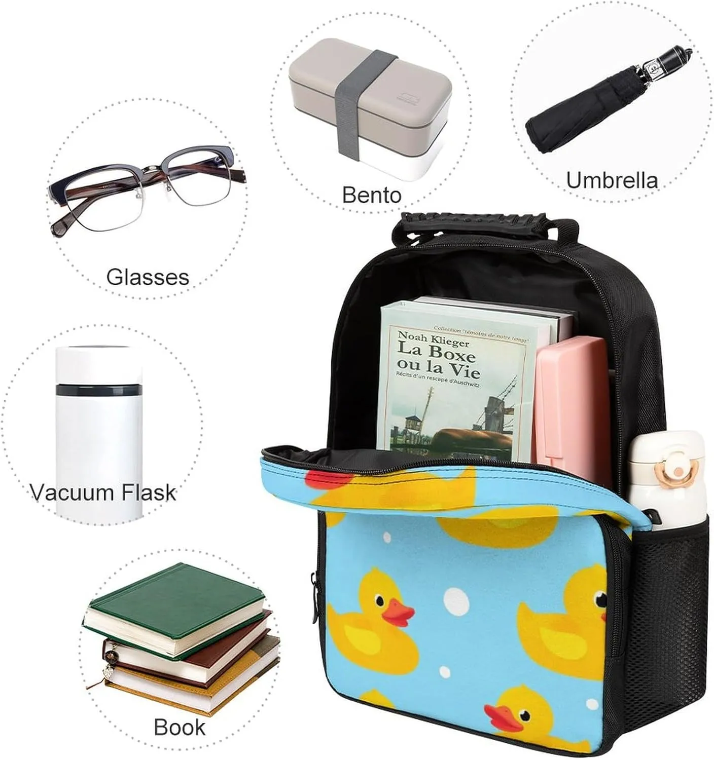 Supdreamc Men Women Polyester Yellow Rubber Duck Print Daypack Big Capacity Shoulder Bag With Adjustable Shoulder Straps for Camping Travel Walking Cycling