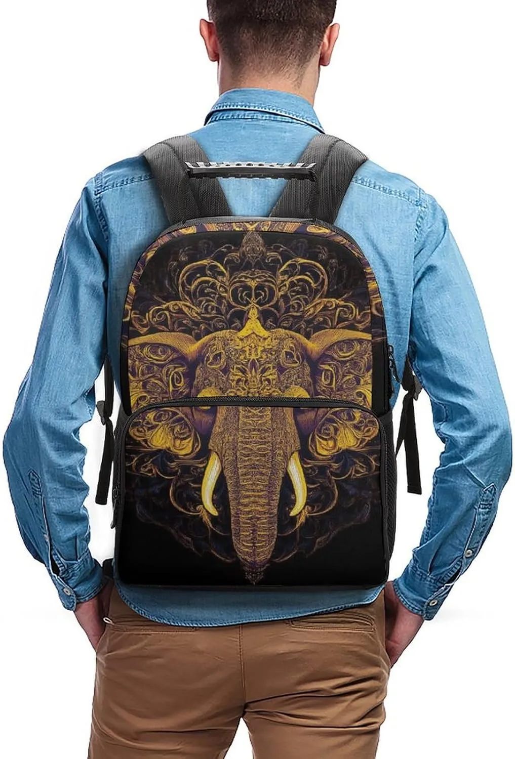 Supdreamc Polyester Daypack Backpack for Trekking Picnic Walking Cycling - Large Capacity Anti-Theft Multipurpose Shoulder Bag, Beautiful Paisley Elephant Art Casual Daypack