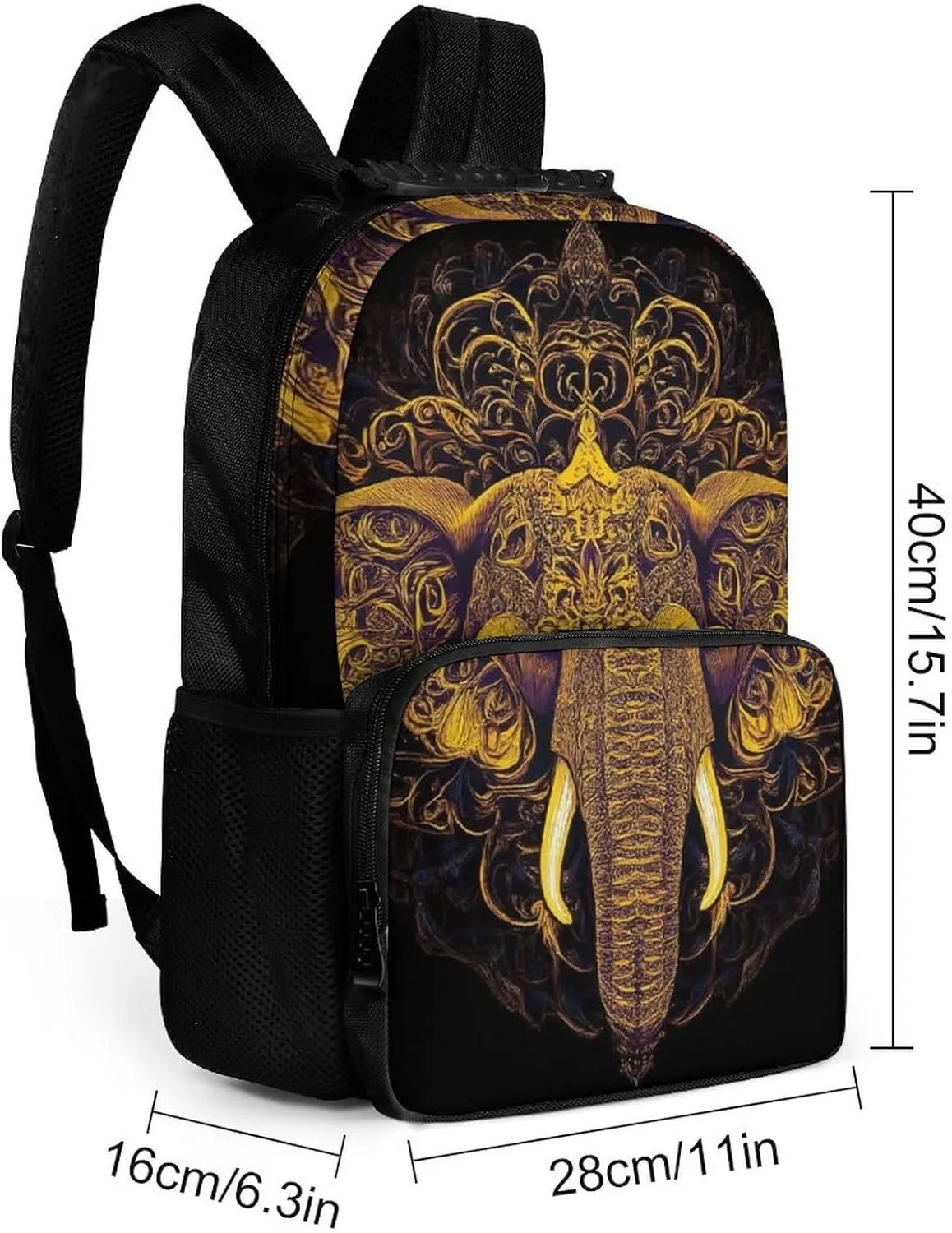 Supdreamc Polyester Daypack Backpack for Trekking Picnic Walking Cycling - Large Capacity Anti-Theft Multipurpose Shoulder Bag, Beautiful Paisley Elephant Art Casual Daypack