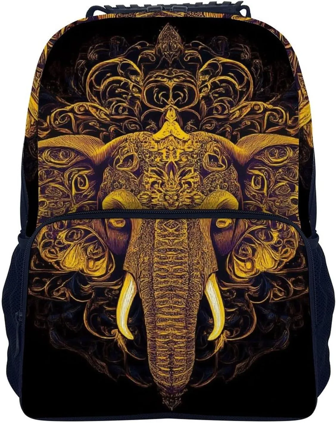 Supdreamc Polyester Daypack Backpack for Trekking Picnic Walking Cycling - Large Capacity Anti-Theft Multipurpose Shoulder Bag, Beautiful Paisley Elephant Art Casual Daypack