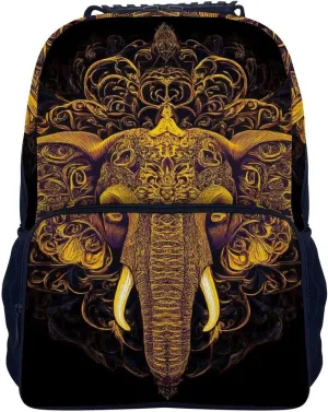 Supdreamc Polyester Daypack Backpack for Trekking Picnic Walking Cycling - Large Capacity Anti-Theft Multipurpose Shoulder Bag, Beautiful Paisley Elephant Art Casual Daypack