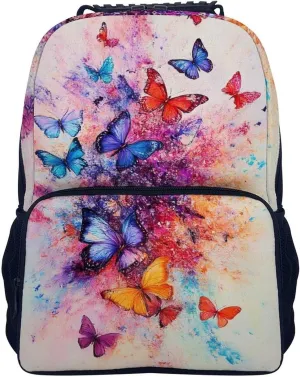 Supdreamc Polyester Daypack Backpack for Trekking Picnic Walking Cycling - Large Capacity Anti-Theft Multipurpose Shoulder Bag, Colorful Butterflies Casual Daypack