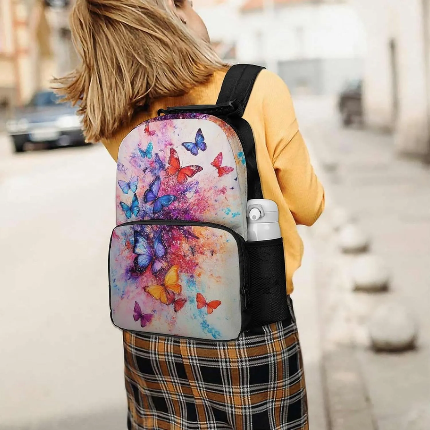 Supdreamc Polyester Daypack Backpack for Trekking Picnic Walking Cycling - Large Capacity Anti-Theft Multipurpose Shoulder Bag, Colorful Butterflies Casual Daypack