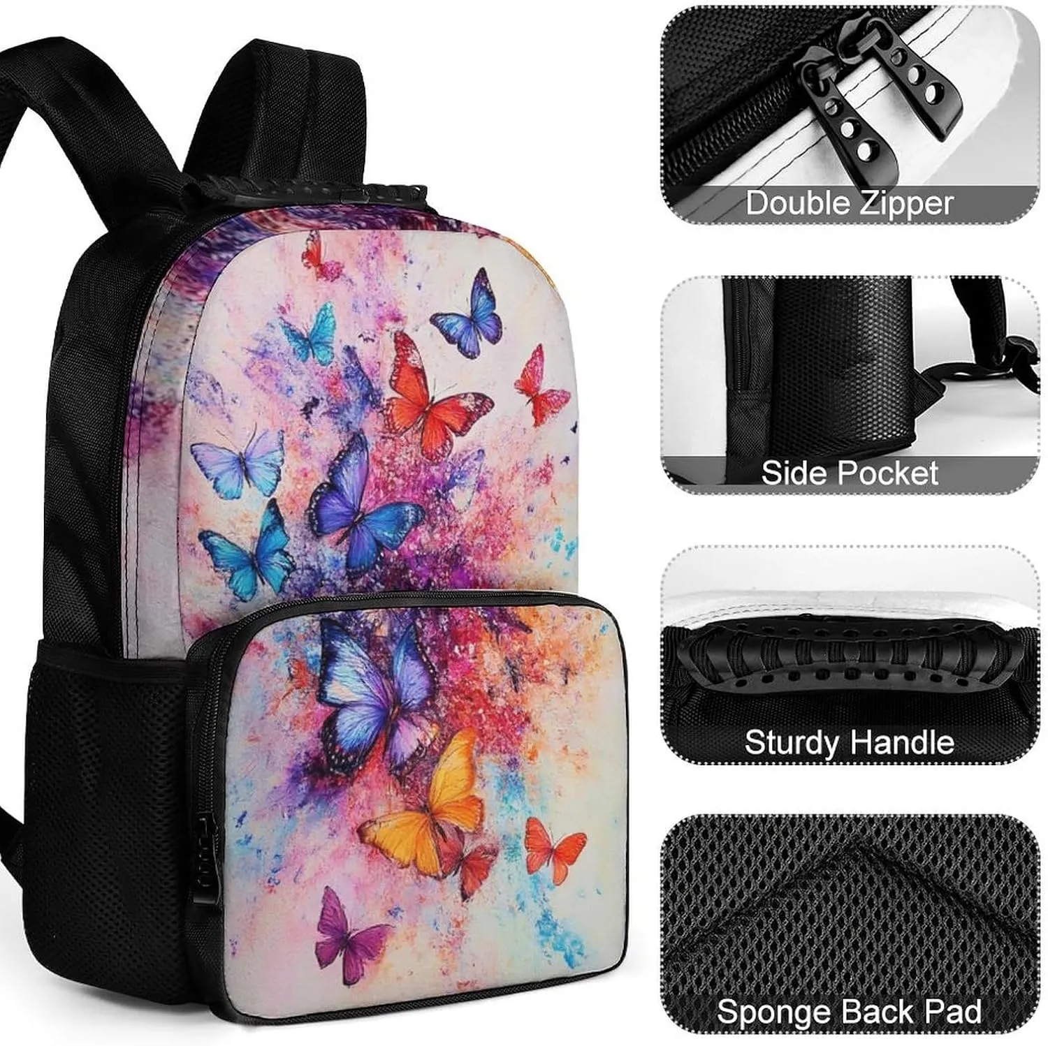 Supdreamc Polyester Daypack Backpack for Trekking Picnic Walking Cycling - Large Capacity Anti-Theft Multipurpose Shoulder Bag, Colorful Butterflies Casual Daypack
