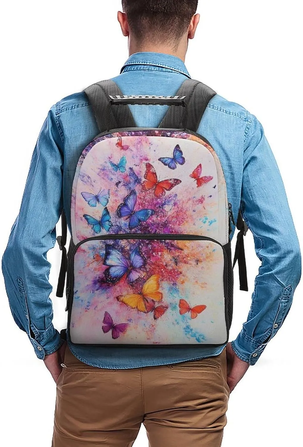 Supdreamc Polyester Daypack Backpack for Trekking Picnic Walking Cycling - Large Capacity Anti-Theft Multipurpose Shoulder Bag, Colorful Butterflies Casual Daypack