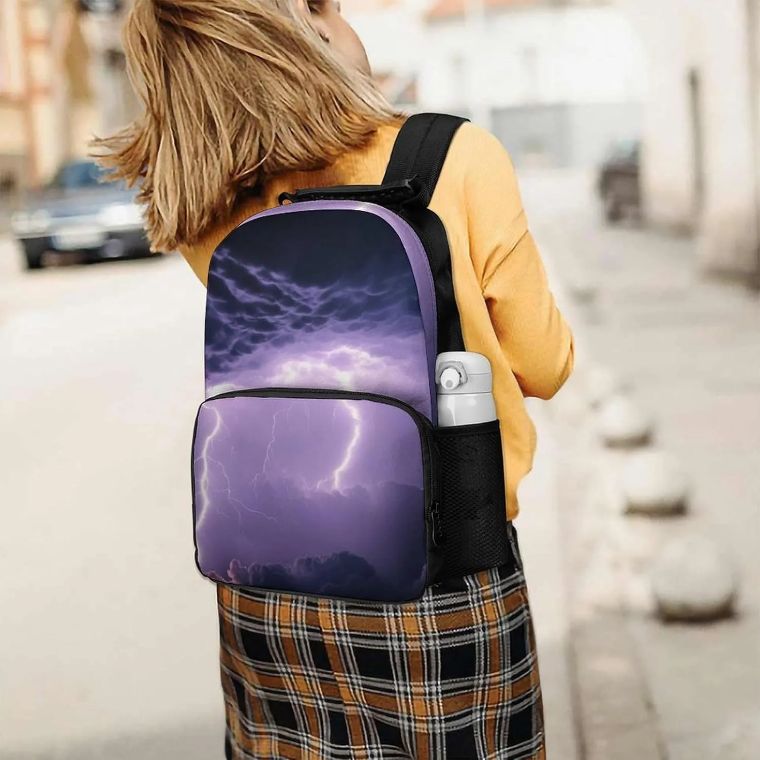Supdreamc Polyester Daypack Backpack for Trekking Picnic Walking Cycling - Large Capacity Anti-Theft Multipurpose Shoulder Bag, Purple Lightnings Art Casual Daypack