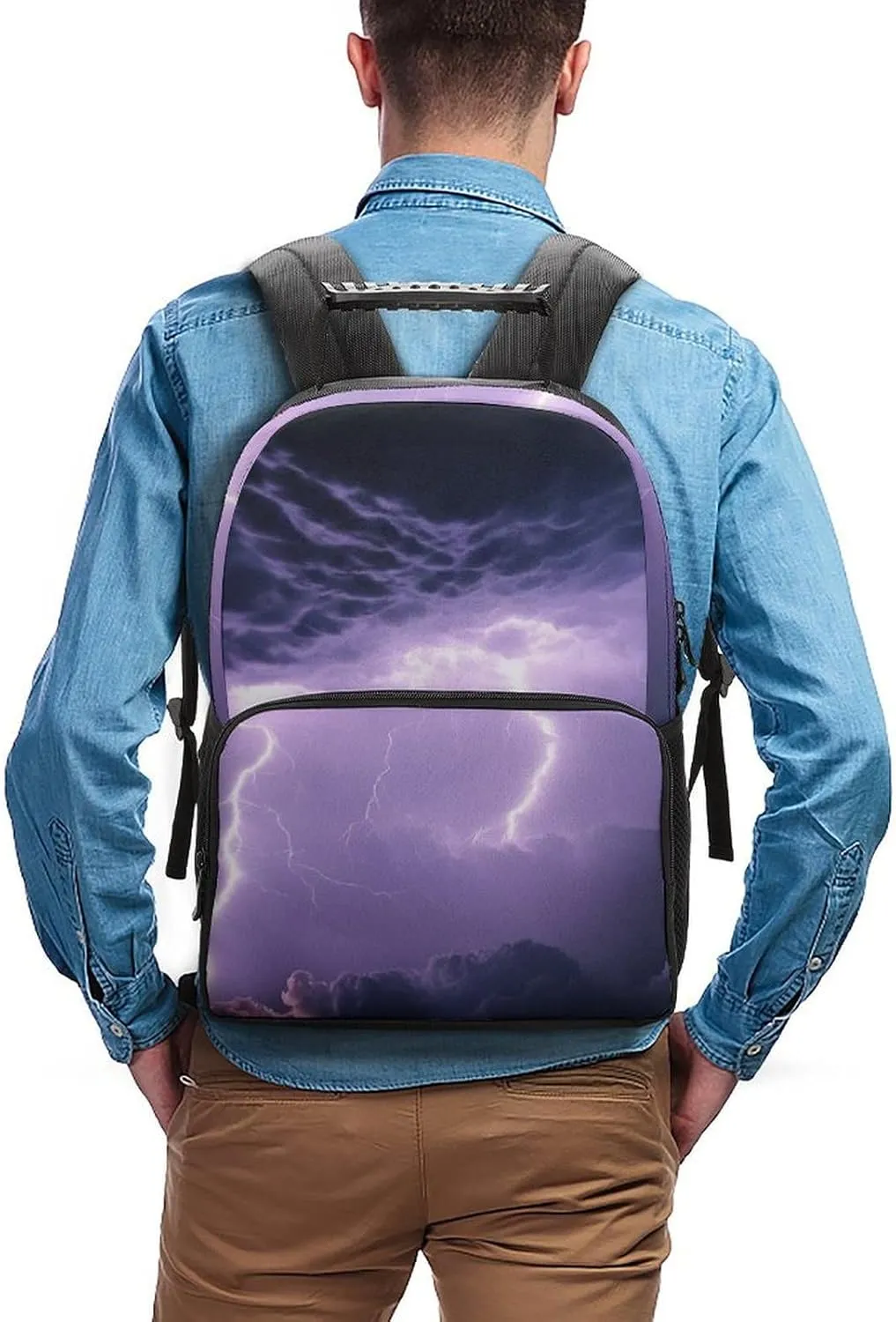 Supdreamc Polyester Daypack Backpack for Trekking Picnic Walking Cycling - Large Capacity Anti-Theft Multipurpose Shoulder Bag, Purple Lightnings Art Casual Daypack