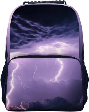 Supdreamc Polyester Daypack Backpack for Trekking Picnic Walking Cycling - Large Capacity Anti-Theft Multipurpose Shoulder Bag, Purple Lightnings Art Casual Daypack