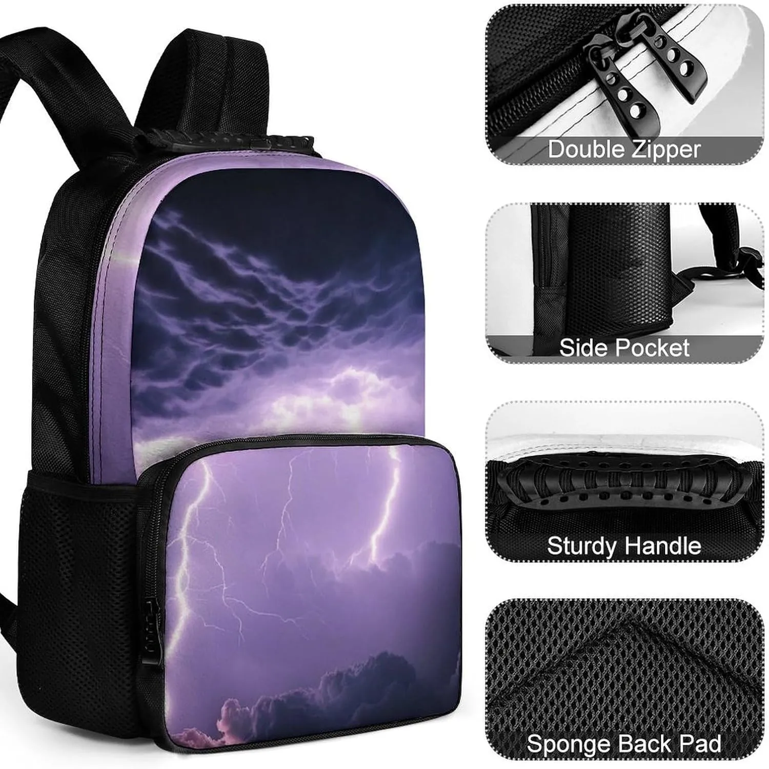 Supdreamc Polyester Daypack Backpack for Trekking Picnic Walking Cycling - Large Capacity Anti-Theft Multipurpose Shoulder Bag, Purple Lightnings Art Casual Daypack