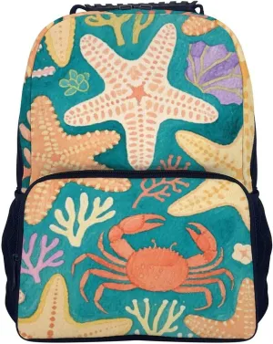 Supdreamc Polyester Daypack Backpack for Trekking Picnic Walking Cycling - Large Capacity Anti-Theft Multipurpose Shoulder Bag, Under Sea Ocean Starfish Shell Coral Crab Art Casual Daypack