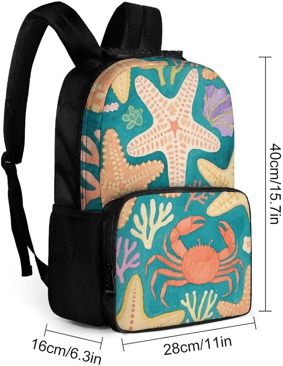 Supdreamc Polyester Daypack Backpack for Trekking Picnic Walking Cycling - Large Capacity Anti-Theft Multipurpose Shoulder Bag, Under Sea Ocean Starfish Shell Coral Crab Art Casual Daypack