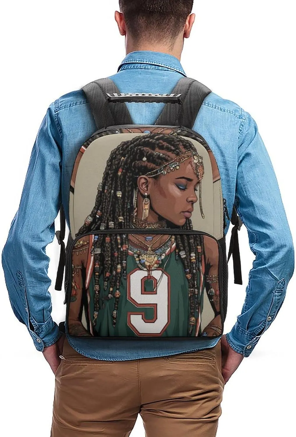 Supdreamc Polyester Daypack for Hiking Work Running - Big Capacity Anti-Theft Multipurpose Shoulder Bag, African American Black WomanArt Travel and Sport Backpack Rucksack