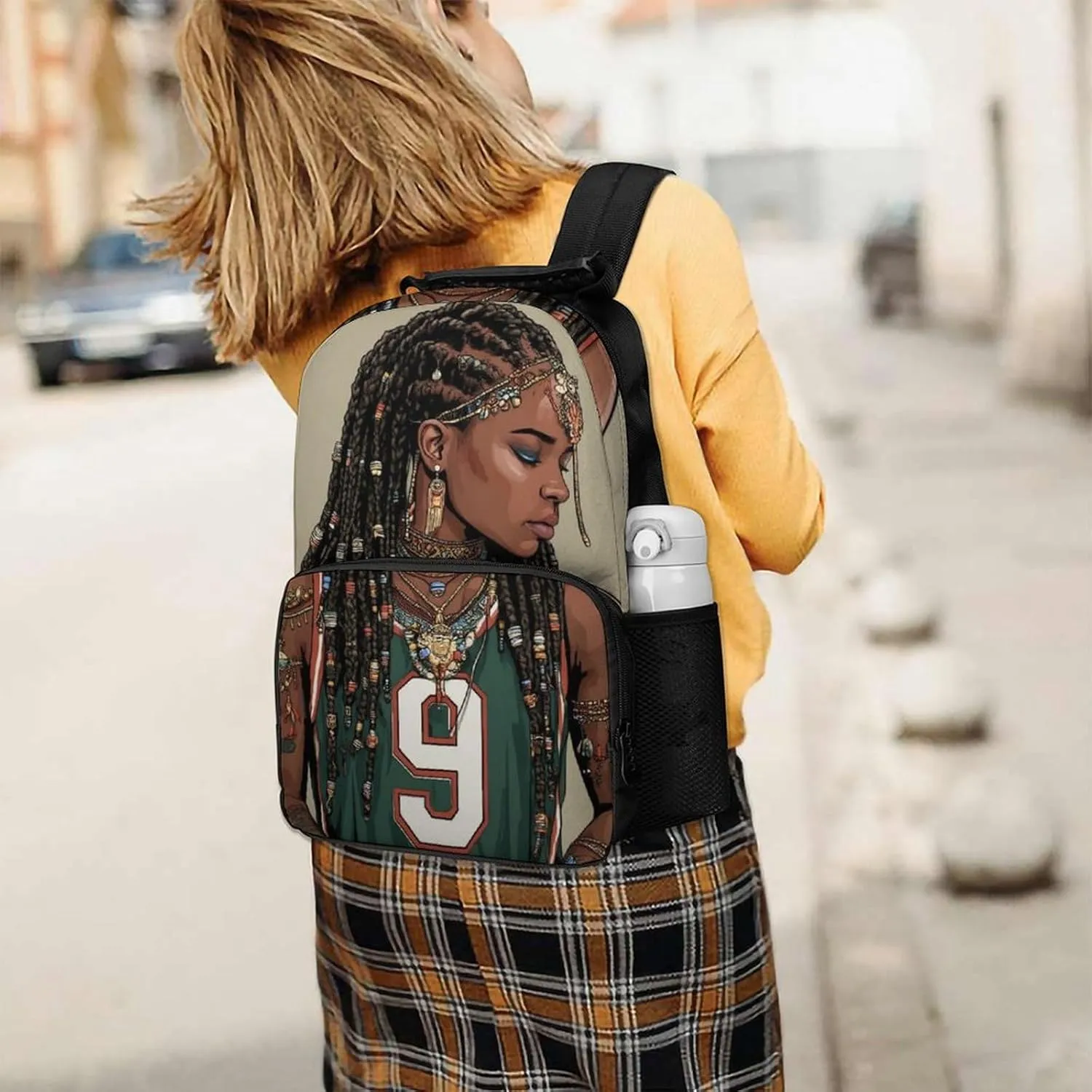 Supdreamc Polyester Daypack for Hiking Work Running - Big Capacity Anti-Theft Multipurpose Shoulder Bag, African American Black WomanArt Travel and Sport Backpack Rucksack