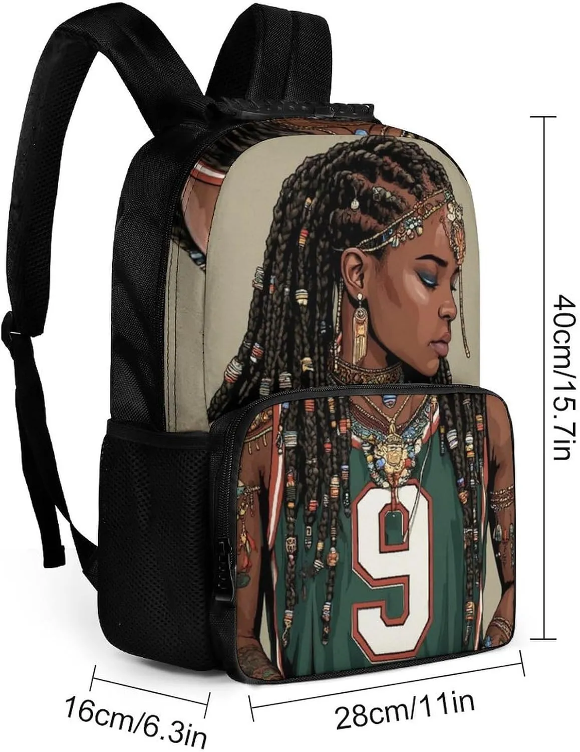 Supdreamc Polyester Daypack for Hiking Work Running - Big Capacity Anti-Theft Multipurpose Shoulder Bag, African American Black WomanArt Travel and Sport Backpack Rucksack