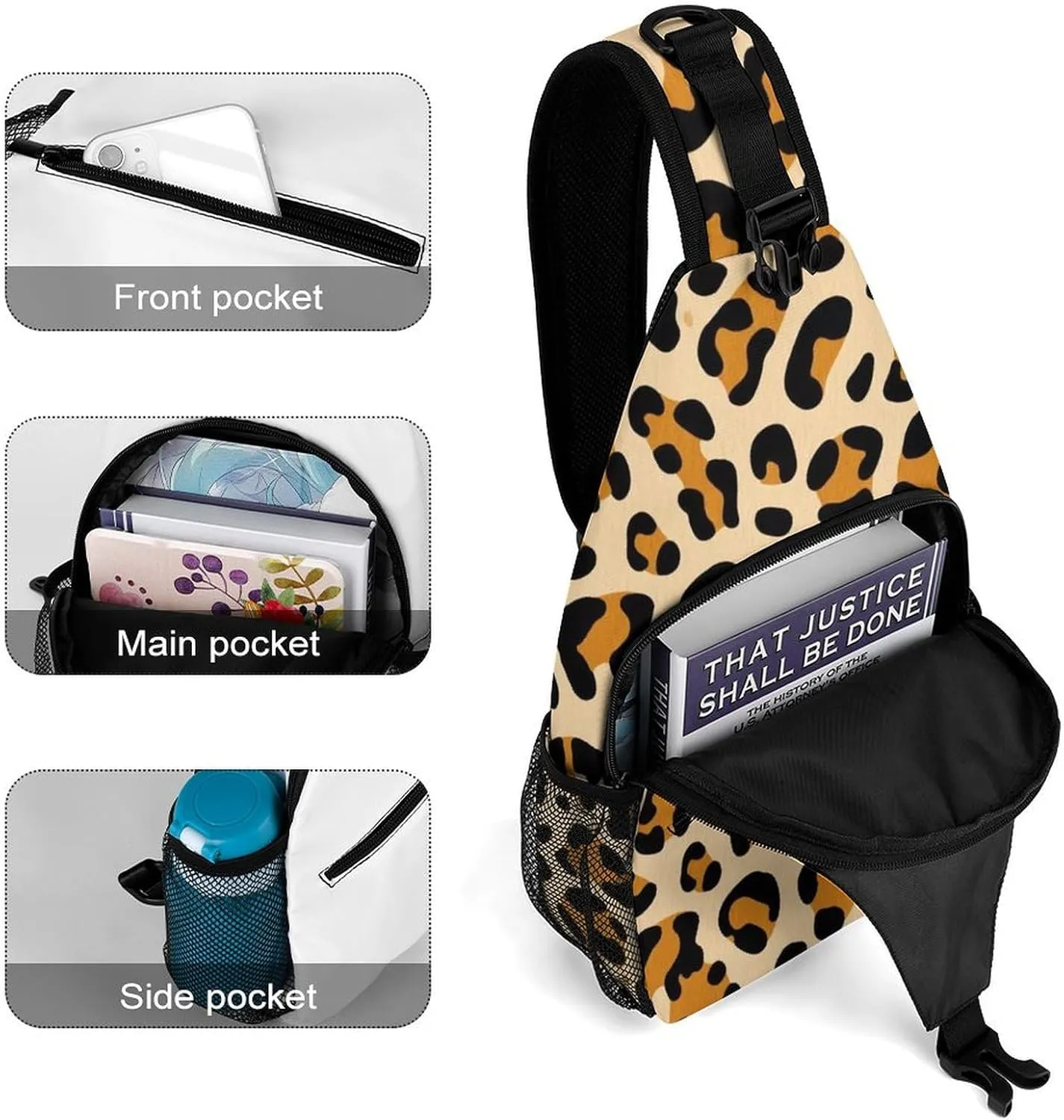 Supdreamc Sling Backpack for Women Men Multipurpose Anti-Theft Gym Crossbody Sack Satchel Outdoor Hiking Bag Tool Backpack, Cool Cheetah Leopard Art Crossbody Daypacks Chest Packs